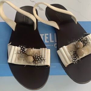 Beige leather and ribbon sandals